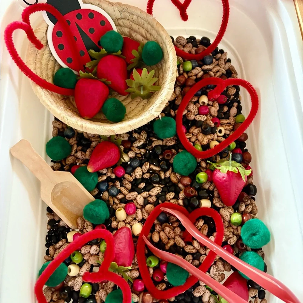 Strawberry and Ladybug Sensory Bin Filler